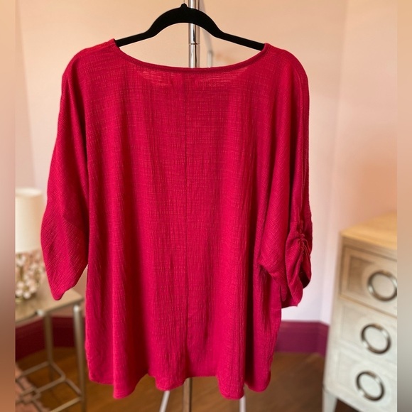 Max Studio Red Pink Blouse Top Short Sleeve 3X New NWT - Picture 4 of 12